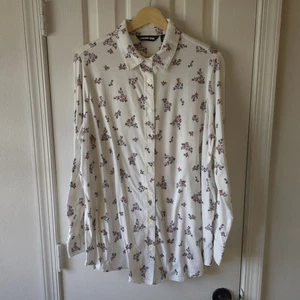 Lands End Womens Dainty Floral Cream Button Front Knit Blouse Size 1X Collared - Picture 1 of 9