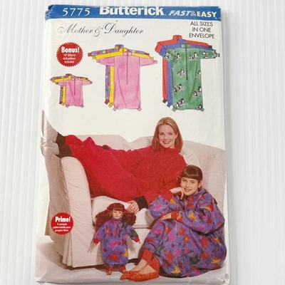 Butterick 5775 Sewing Pattern Mother Daughter & Doll Lounge Sack Snuggy Blanket - Image 1 of 4
