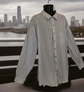 Van Heusen Traveler Dress Shirt Size 4XLT (21-21 1/2) Long Sleeve Blue Plaid - Picture 1 of 9
