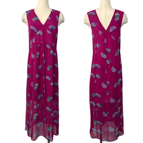 Abito midi Coach 1941 senza maniche scollo a V in seta floreale magenta Taglia: 4 Nuovo con etichette