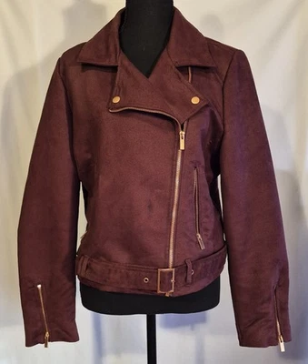 Jaqueta feminina vintage Y2k Lauren Conrad marrom borgonha com cinto tamanho 14 - Imagem 1 de 4