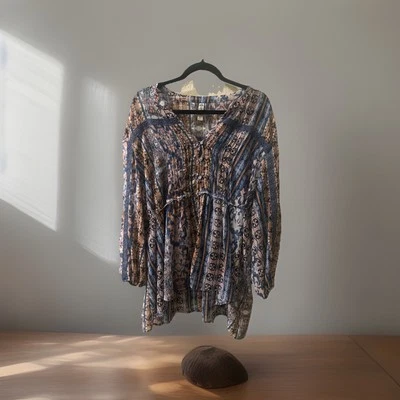 Túnica Hippie Boho American Rag Cie para mujer con botones y corbata lateral talla grande 3X Foto 1 de 4