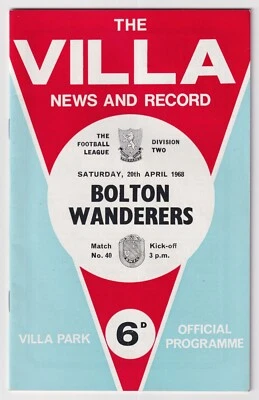 Aston Villa v Bolton Wanderers 1968 Football Programme News & Record #40 vintage - Image 1 of 3