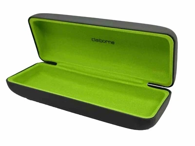 NEW Liz Claiborne Grey W/Neon Green Felt Lining Hard Clamshell Spring Shut Case