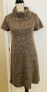 CATO Sweater Dress Short Sleeve Cowl Neck Brown Tan Cozy & Fitted Women's Small - Picture 1 of 5