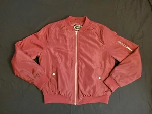 Ambiance Burgundy Zip-Up Bomber Flight Jacket - Womens Junior Size L - Picture 1 of 20