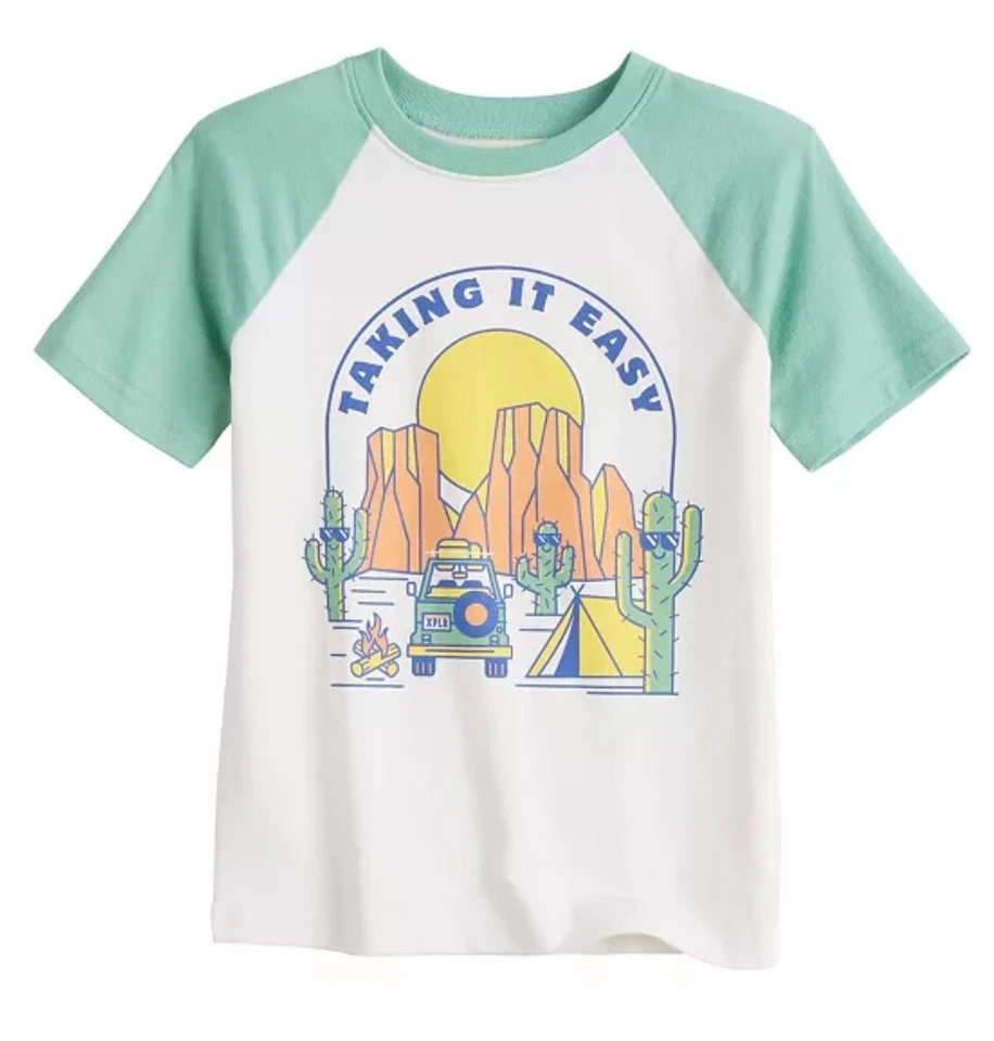 Camiseta Gráfica Raglán Camping Niño/Unisex Talla 4 Jumping Bean "Taking It Easy" Nueva con Etiquetas Foto 1 de 1