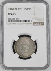 Brazil 1000 Reis 1910 NGC MS 63 - Picture 1 of 2