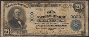 1902 Grand Rapids Michigan $20 National Banknote Charter 2890 Fine - Picture 1 of 2