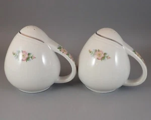 Hall China Rose White Sani-Grid Salt & Pepper Shakers USA Pink Open Rose 658 - Picture 1 of 4