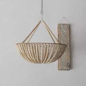 Lampadario a sospensione in legno con perline forma di cupola - Foto 1 di 5