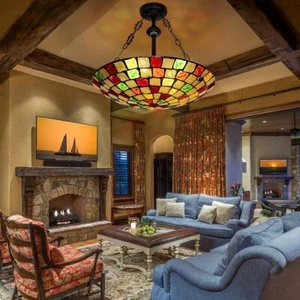 20" Colorful Lattice Chandeliers Stain Glass Style Pendant Lamp Lighting Fixture - Picture 1 of 14