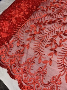 "Tela red tul nupcial festoneada bordada roja de 52"" de ancho 1 mtr" - Imagen 1 de 5