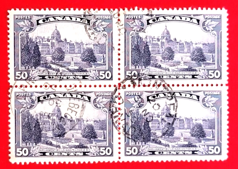 Canada Stamp 226 "Parliament Victoria BC" Used Block - Image 1 of 1