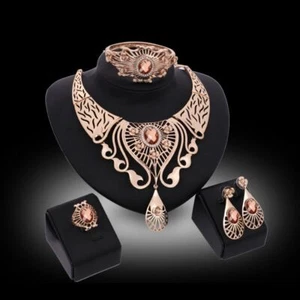 18k Gold Plated Luxurious Jewelry Set - Yellow Austrian Crystal & CZ - Picture 1 of 1