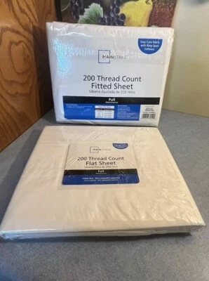 Mainstays Sheet Set Full Size Artic White, Flat & Fitted, 200 TC, Cotton Poly - Image 1 of 4