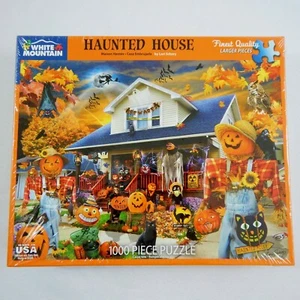 New Haunted House Halloween White Mountain 1000 Pc Jigsaw Puzzle Pumpkins Family - Picture 1 of 12