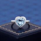 14k White Gold Natural Aquamarine and Diamonds Women Wedding Ring