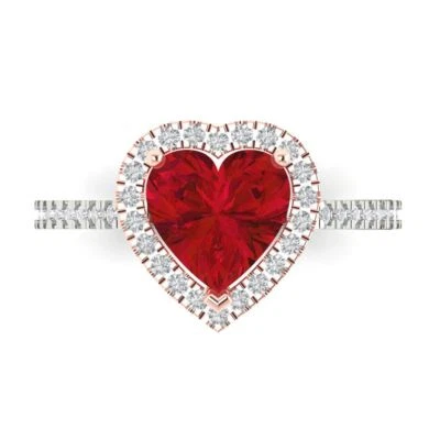 2.285 cttw Heart-Cut Simulated Ruby Halo Engagement Ring (14K White/Rose Gold) - Image 1 of 4