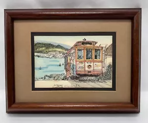 San Francisco's Cable Car Watercolor Etch Framed Print Signed Eileen David 1986 - Picture 1 of 4