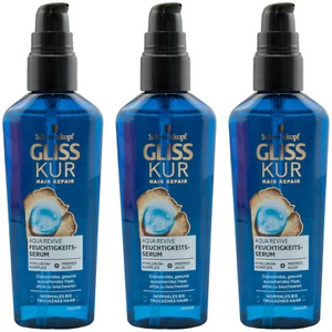 Gliss Kur Aqua Revive Feuchtigkeits Serum 3 x 75ml normales bis trockenes Haar - Picture 1 of 2