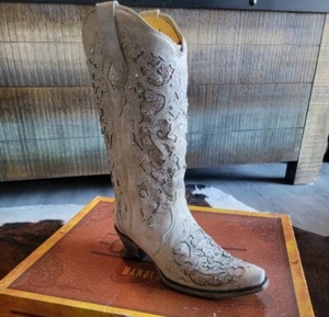Corral Women 8.5M Glitter Inlay Leather Cowgirl Western Boot White A3322 SNIP - Picture 1 of 2