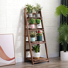 Solid Wood Ladder Bookshelf Organizer Freestanding Flower Plant Stand Rack 4tier