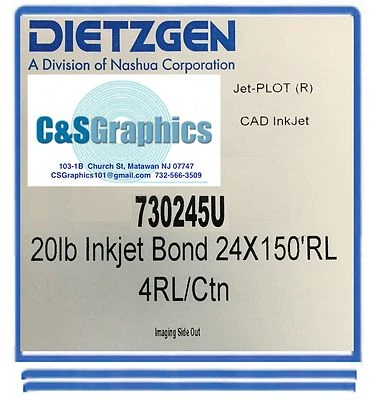 DIETZGEN 8 Rolls 24'' X 150' 20lb InkJet Bond Plotter Paper