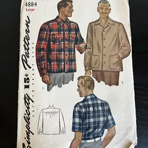 Vintage 1940s Simplicity 4884 Mens Button Down Shirt Sewing Pattern Large USED - Picture 1 of 13