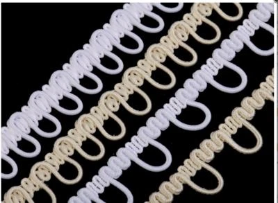 1-3Meter verzierter Einfassgummi Borte mit elastischen Ösen für Knöpfe weiß ecru