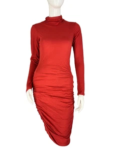 VELVET By Graham & Spencer Dress Size M Red Solid Ruched Bodycon Stretchy - Picture 1 of 6