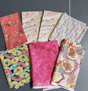 4,5 iarde di tessuto di ispirazione asiatica. Calico in cotone vintage carino! - Foto 1 di 7