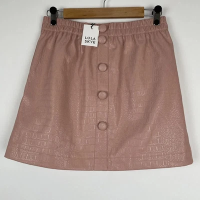 NWT Lola Skye Faux Leather Mini Skirt A-Line Mock Croc UK 10 Faux Button Front - Image 1 of 4