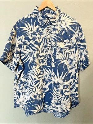 Ralph Lauren Shirt Mens XL linen Blue and White Floral Hawaiian Button up Pocket - Image 1 of 4