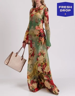 RRP€1955 ZIMMERMANN Silk Organza Maxi Dress AU1 US6 UK10 M Peony Garden Print - Imagem 1 de 4