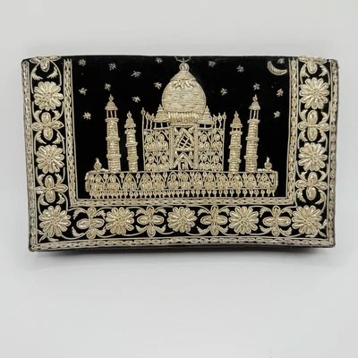 Vintage 50s Black Velvet Taj Mahal Metal Bullion Embroidery Clutch - READ - Image 1 of 4