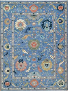 Handgeknüpfter Oushak Stil Teppich - Königsblau & Blumenakzent Handgeknüpft Wolle - Bild 1 von 12