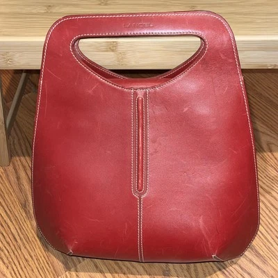 Auténtico bolso de mano de cuero rojo Lancel carcasa dura asas dobles Foto 1 de 4