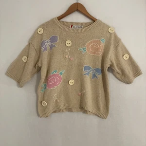 Vtg Chaus Knit Silk Blend Sweater Womens Size S Embroidered Cottage Artsy Floral - Picture 1 of 7