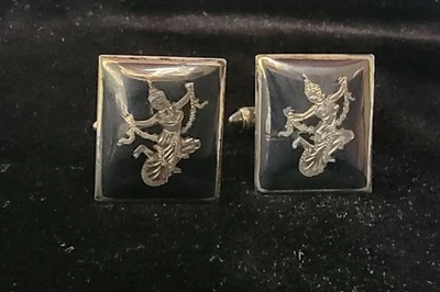 Gemelos de plata de ley Siam vintage - estilo Art Deco Foto 1 de 4