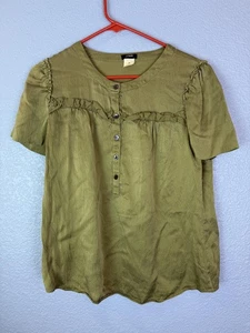 J Crew Shirt Damen 6 Petite Seide Rüschen vorne Kurzarm Bluse 97876 - Bild 1 von 8