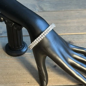 Bracciale elastico con strass sterling tripla fila .925 - Foto 1 di 8