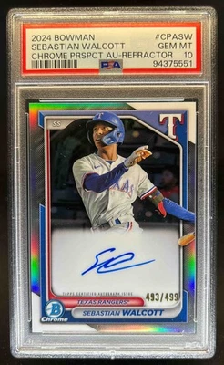 2024 Bowman Sebastian Walcott Chrome Prospect Auto Refractor #493/499 PSA 10 - Image 1 of 2