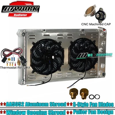 Radiador 28" W + Ventilador de cubierta + Kit de relé para Chevy Pontiac/Caprice/El Camino, Buick, GMC Foto 1 de 4