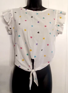 Top Sauci Recortado Blanco Lunares Vintage Talla Pequeña Corbata Cintura Manga Flutter - Imagen 1 de 4