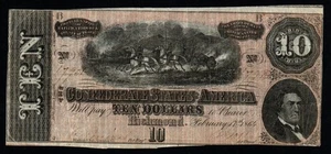 1864 $10 Confederate States of America ANTIQUE Very Fine+ condition Note! - Picture 1 of 2