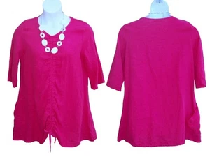 Bryn Walker Josie Tunika Top Shirt Leinen Gr. M L OVERSIZE hot pink USA - Bild 1 von 12