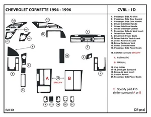 Interior Real Carbon Fiber Dash Trim Kit for CHEVROLET CORVETTE 1994-1996 - Picture 1 of 5