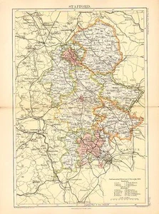 1892 Victoriano Condado Mapa ~ Stafford Tamwoth Lichfield Parliamentary - Imagen 1 de 1