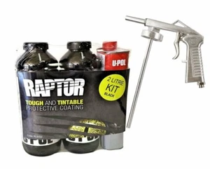 U-Pol Raptor Black Tough Protective Coating Tub/Bed Liner Kit 2L + Schutz Gun - Picture 1 of 6